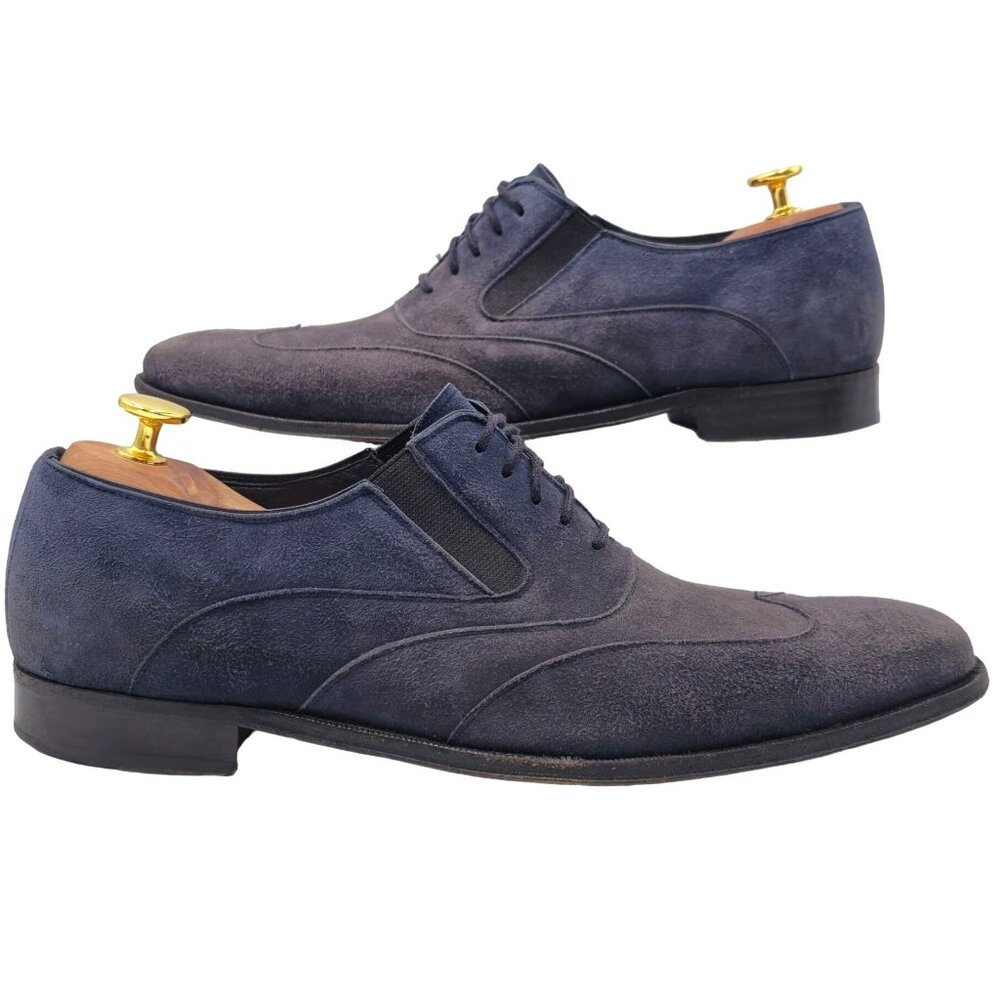 Mezlan Hoffman Men's 8.5M Blue Suede Leather Wingtip Oxfords Dress Shoes Spain - Picture 3 of 9